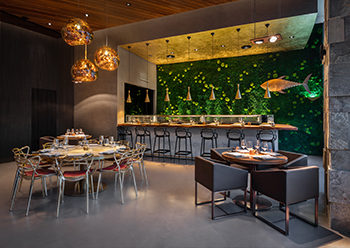 Guests have a choice of seating, including robata-style at the sushi bar. 